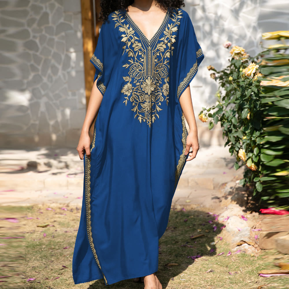 Olivenorma Beach Blouse Embroidered Vacation Kaftan Dress