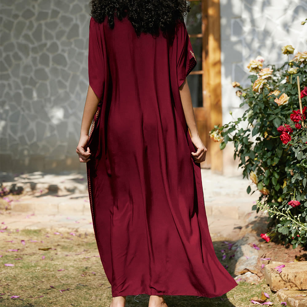 Olivenorma Beach Blouse Embroidered Vacation Kaftan Dress