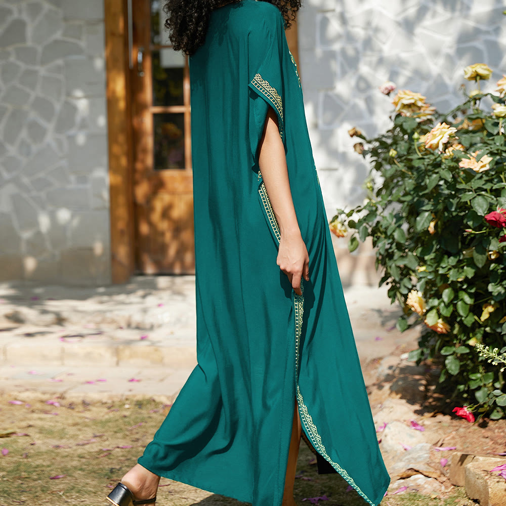 Olivenorma Beach Blouse Embroidered Vacation Kaftan Dress