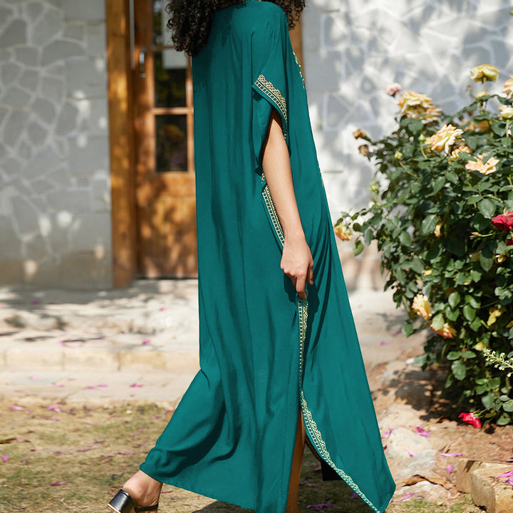 Olivenorma Beach Blouse Embroidered Vacation Kaftan Dress