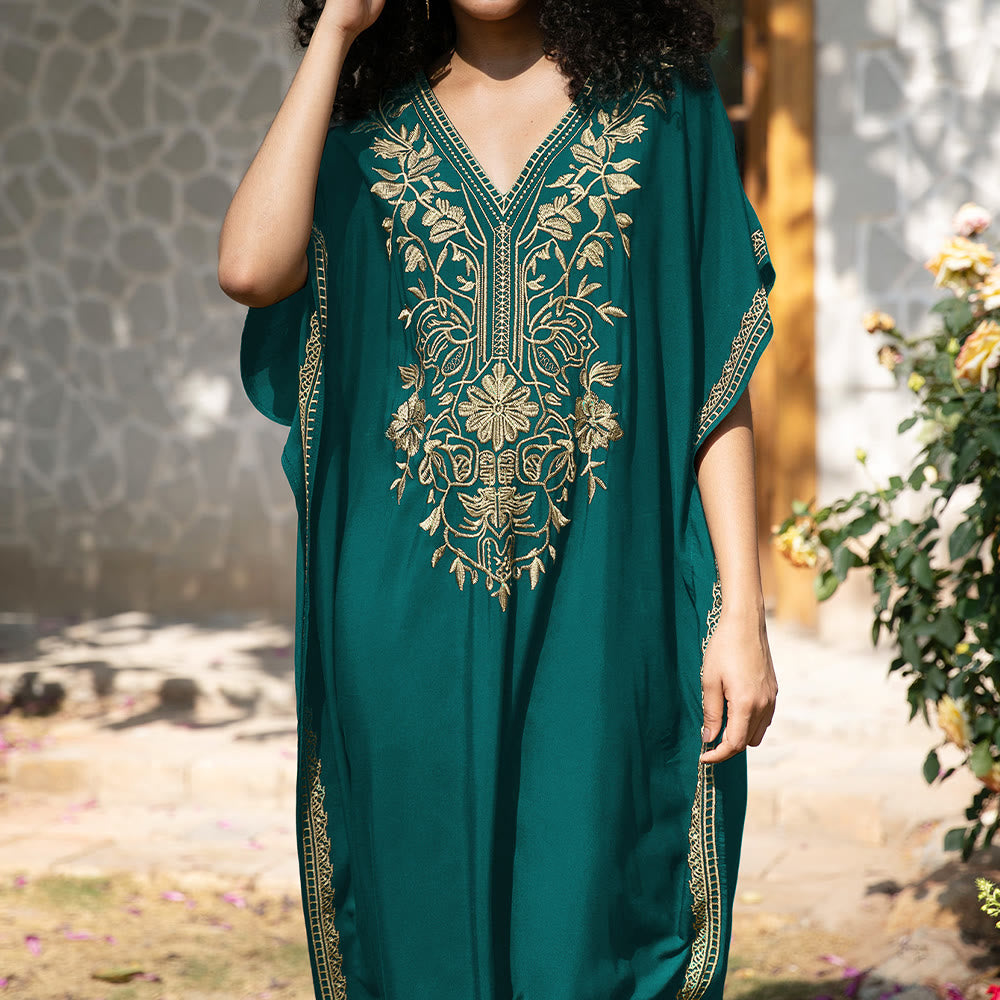Olivenorma Beach Blouse Embroidered Vacation Kaftan Dress