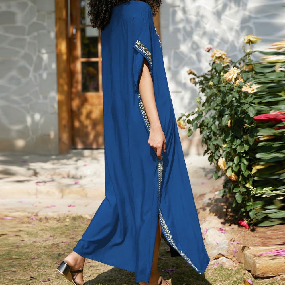 Olivenorma Beach Blouse Embroidered Vacation Kaftan Dress