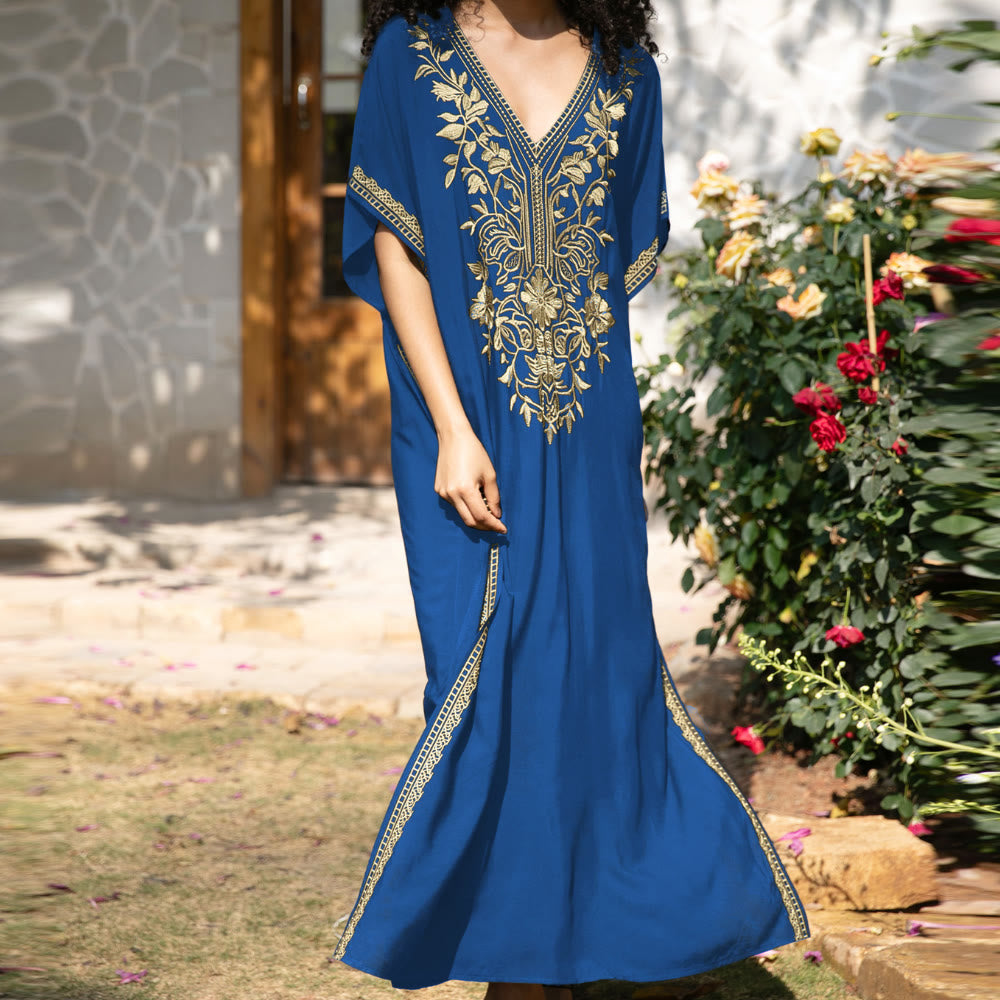 Olivenorma Beach Blouse Embroidered Vacation Kaftan Dress
