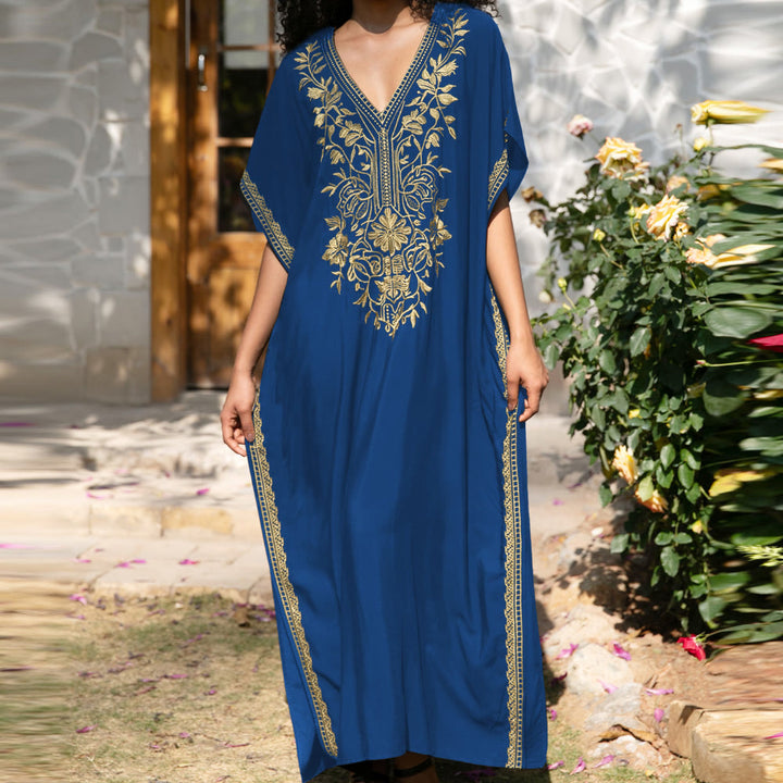 Olivenorma Beach Blouse Embroidered Vacation Kaftan Dress