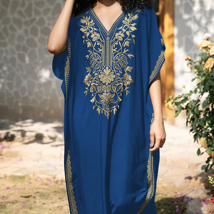 Olivenorma Beach Blouse Embroidered Vacation Kaftan Dress