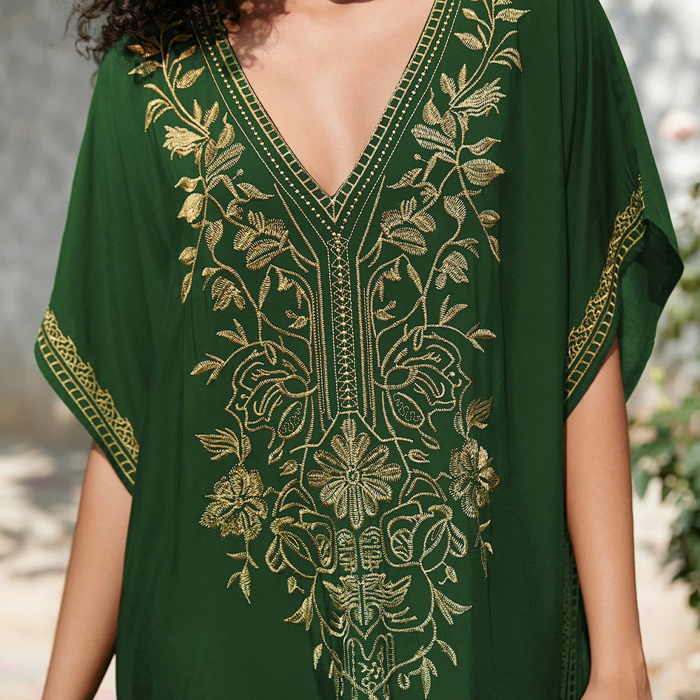 Olivenorma Beach Blouse Embroidered Vacation Kaftan Dress