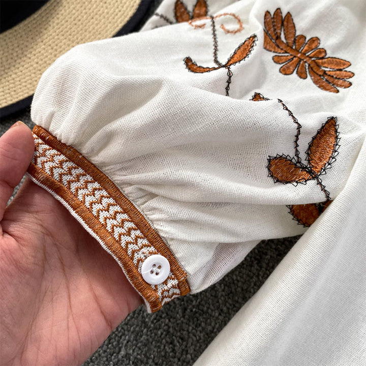Olivenorma Bohemia Embroidered Lantern Sleeve Women's Shirt
