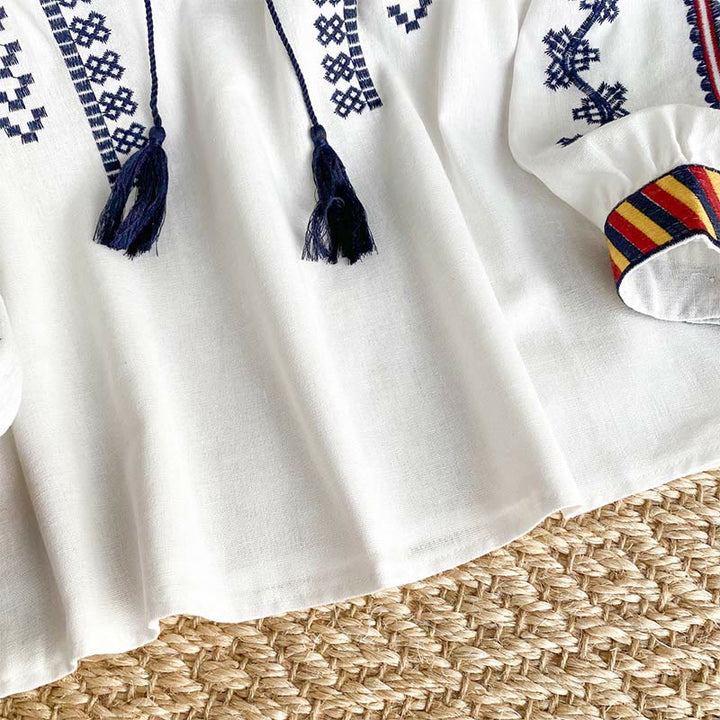 Olivenorma Bohemian Style Embroidery Lantern Sleeve Women's Shirt