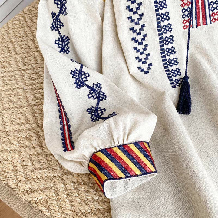 Olivenorma Bohemian Style Embroidery Lantern Sleeve Women's Shirt