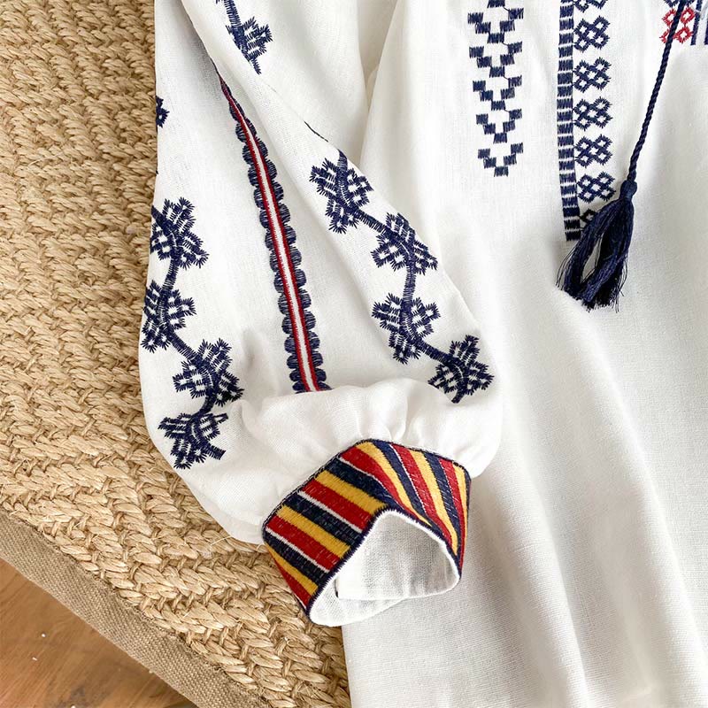 Olivenorma Bohemian Style Embroidery Lantern Sleeve Women's Shirt