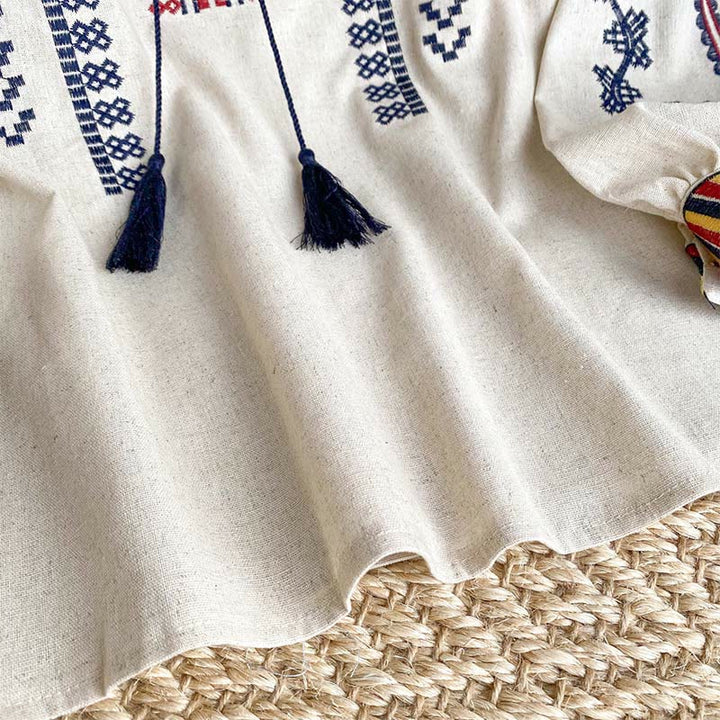 Olivenorma Bohemian Style Embroidery Lantern Sleeve Women's Shirt