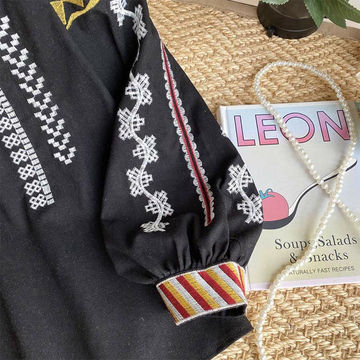 Olivenorma Bohemian Style Embroidery Lantern Sleeve Women's Shirt