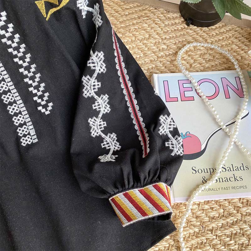 Olivenorma Bohemian Style Embroidery Lantern Sleeve Women's Shirt