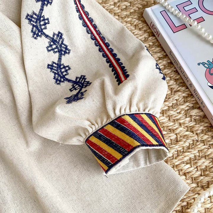 Olivenorma Bohemian Style Embroidery Lantern Sleeve Women's Shirt