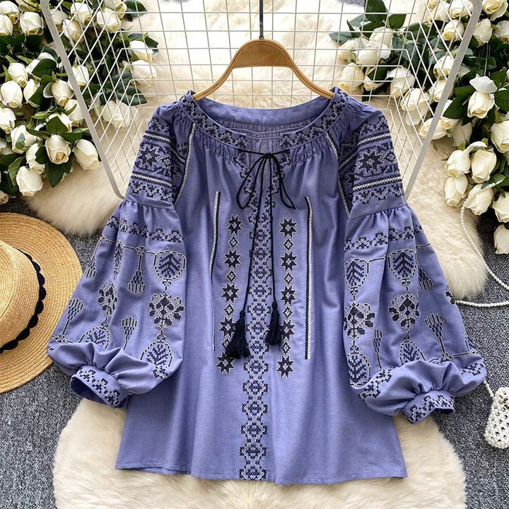 Olivenorma Boho Style Democratic Embroidery Women's Shirt
