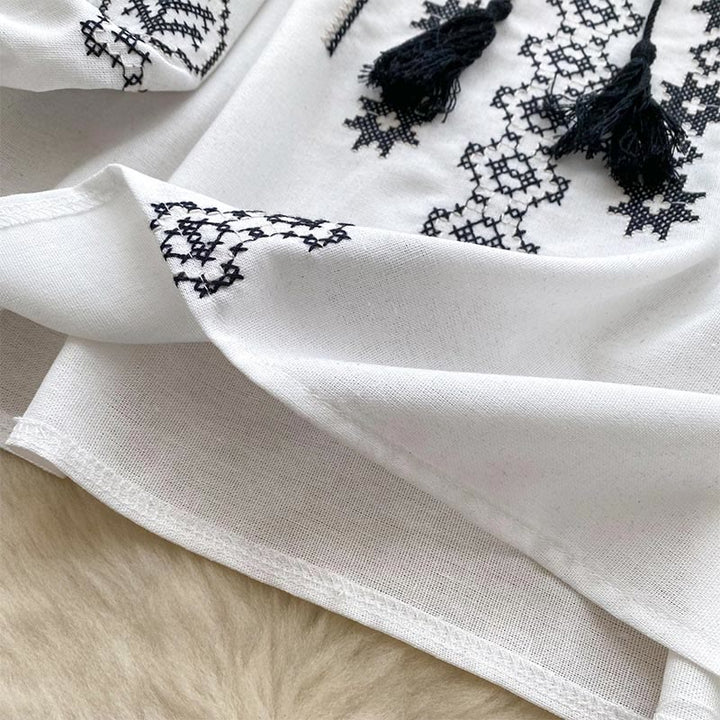 Olivenorma Boho Style Democratic Embroidery Women's Shirt