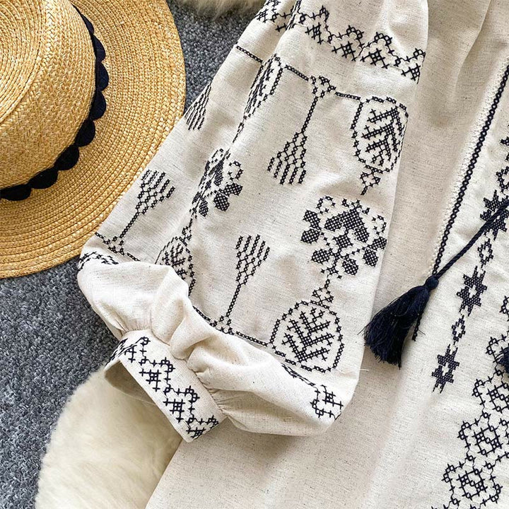 Olivenorma Boho Style Democratic Embroidery Women's Shirt