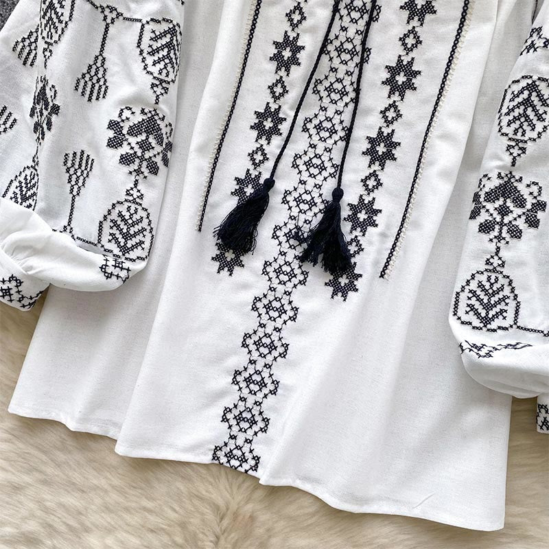 Olivenorma Boho Style Democratic Embroidery Women's Shirt