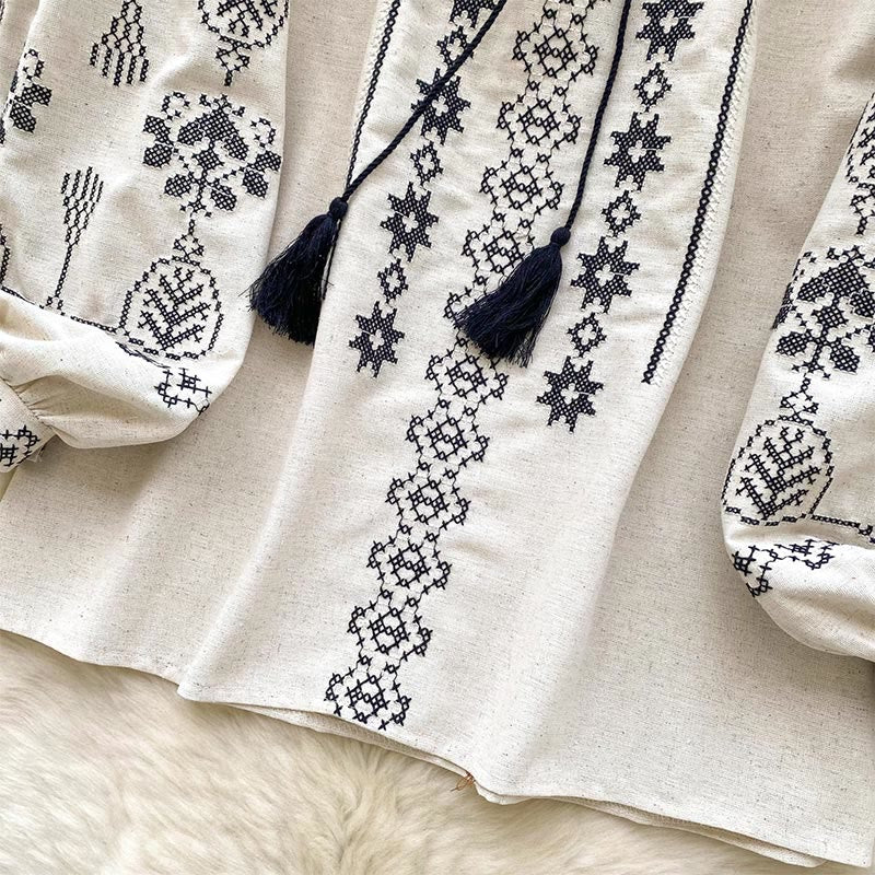 Olivenorma Boho Style Democratic Embroidery Women's Shirt