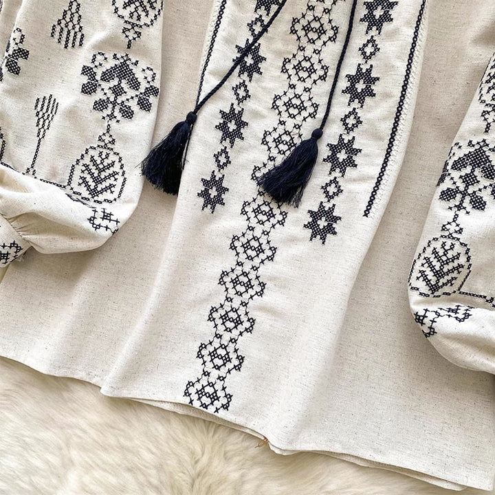 Olivenorma Boho Style Democratic Embroidery Women's Shirt