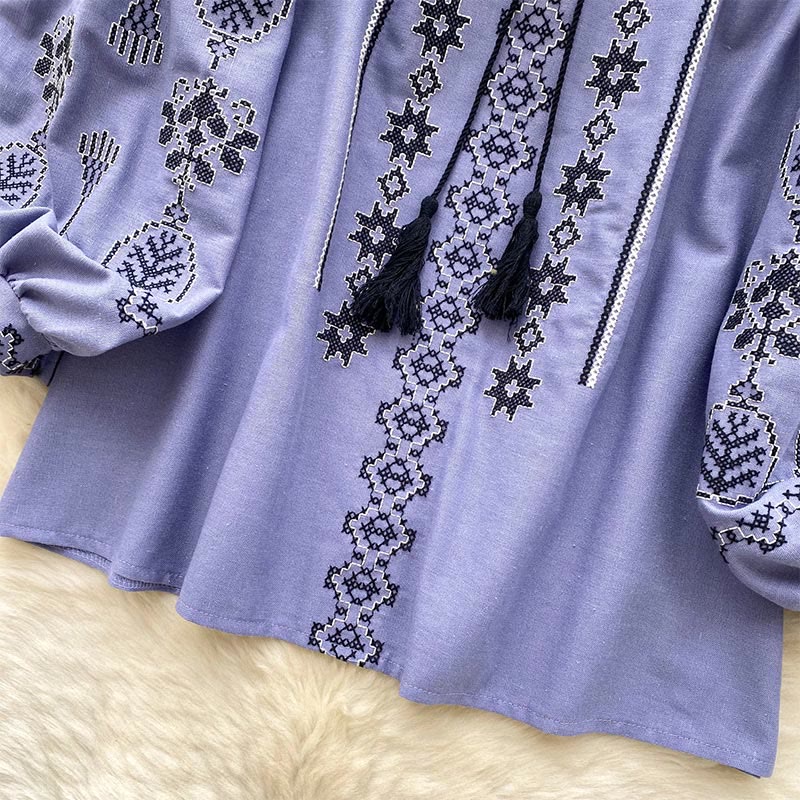 Olivenorma Boho Style Democratic Embroidery Women's Shirt