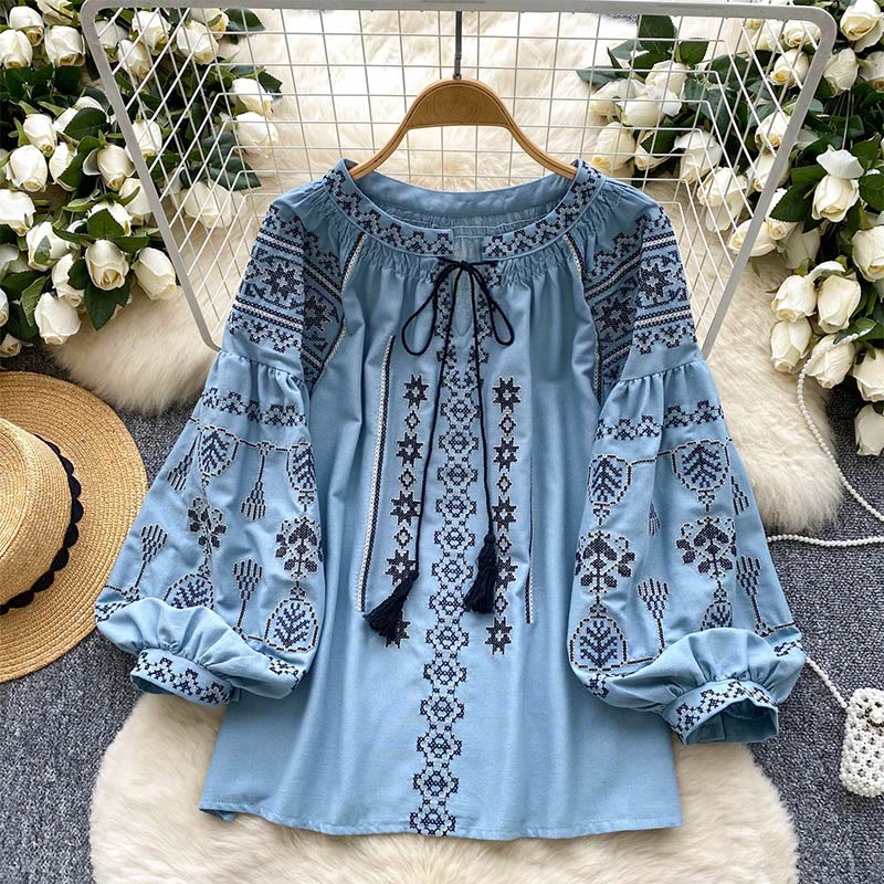 Olivenorma Boho Style Democratic Embroidery Women's Shirt