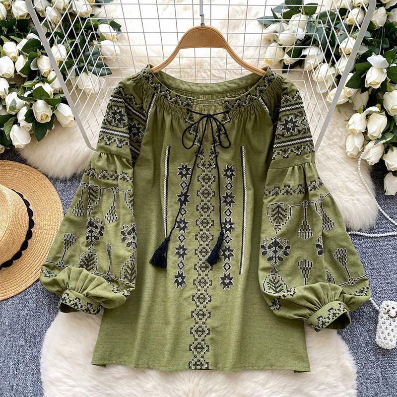 Olivenorma Boho Style Democratic Embroidery Women's Shirt