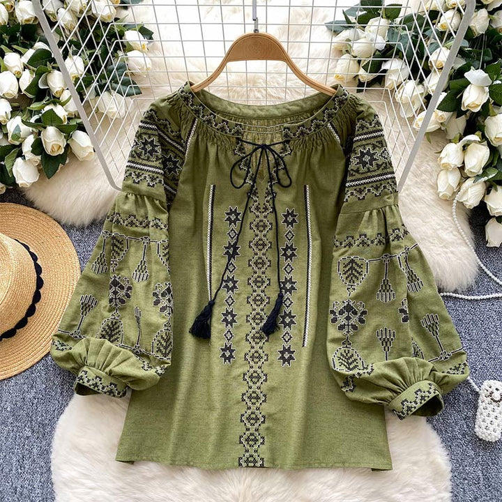 Olivenorma Boho Style Democratic Embroidery Women's Shirt