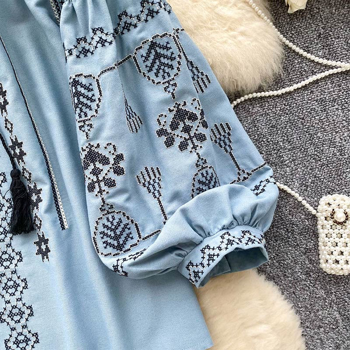 Olivenorma Boho Style Democratic Embroidery Women's Shirt