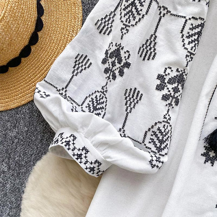 Olivenorma Boho Style Democratic Embroidery Women's Shirt