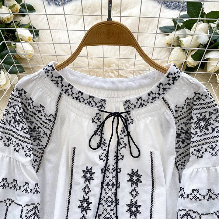 Olivenorma Boho Style Democratic Embroidery Women's Shirt