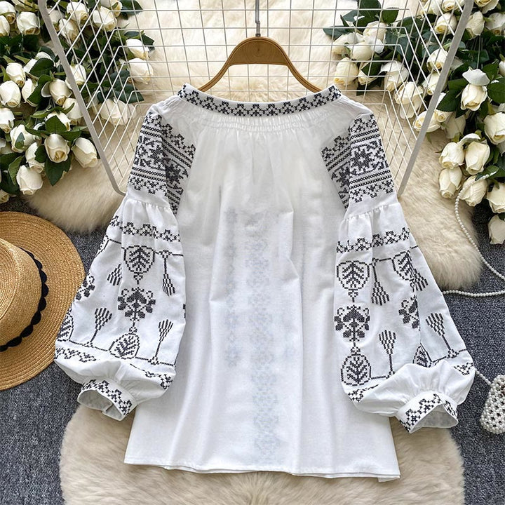 Olivenorma Boho Style Democratic Embroidery Women's Shirt