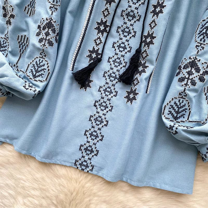 Olivenorma Boho Style Democratic Embroidery Women's Shirt