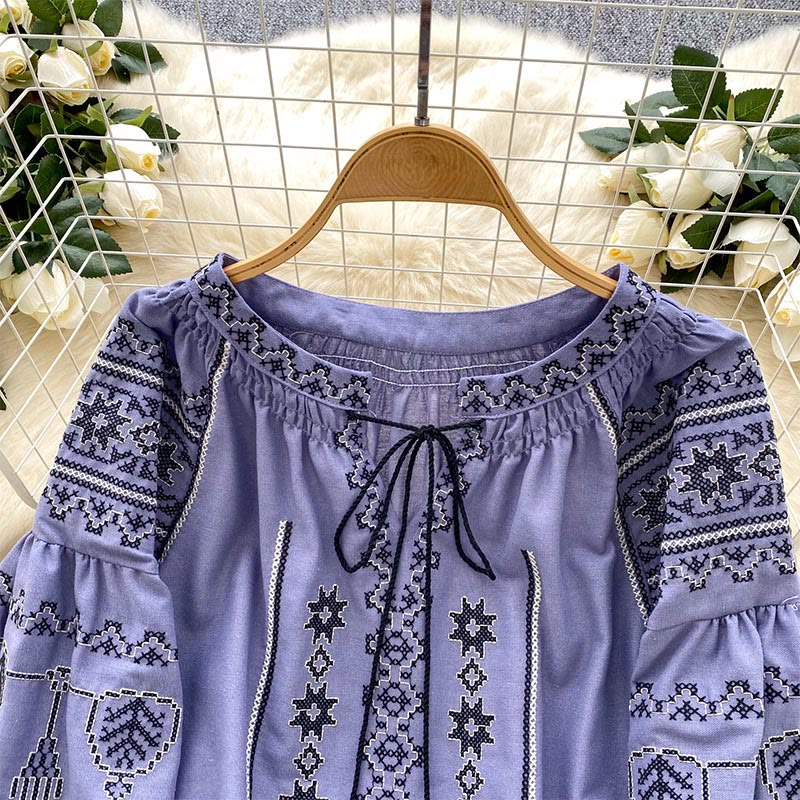 Olivenorma Boho Style Democratic Embroidery Women's Shirt