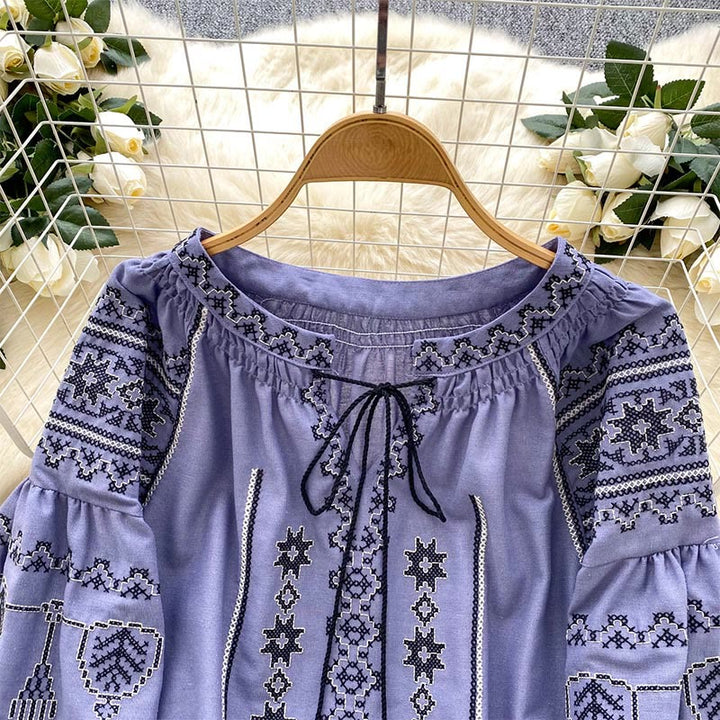 Olivenorma Boho Style Democratic Embroidery Women's Shirt