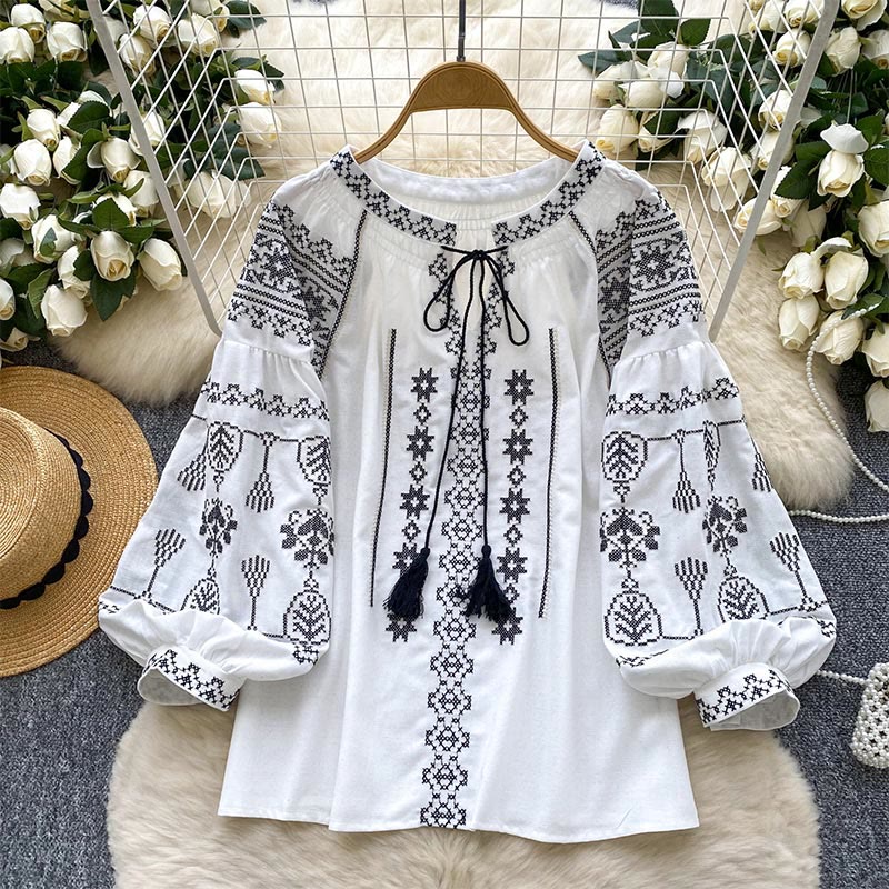Olivenorma Boho Style Democratic Embroidery Women's Shirt