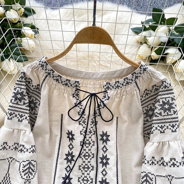 Olivenorma Boho Style Democratic Embroidery Women's Shirt