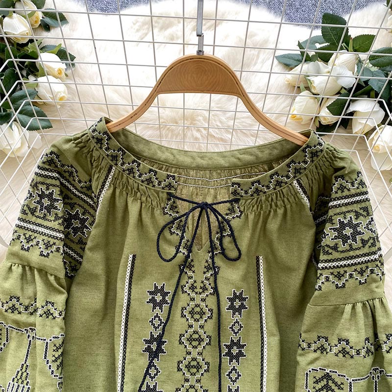 Olivenorma Boho Style Democratic Embroidery Women's Shirt
