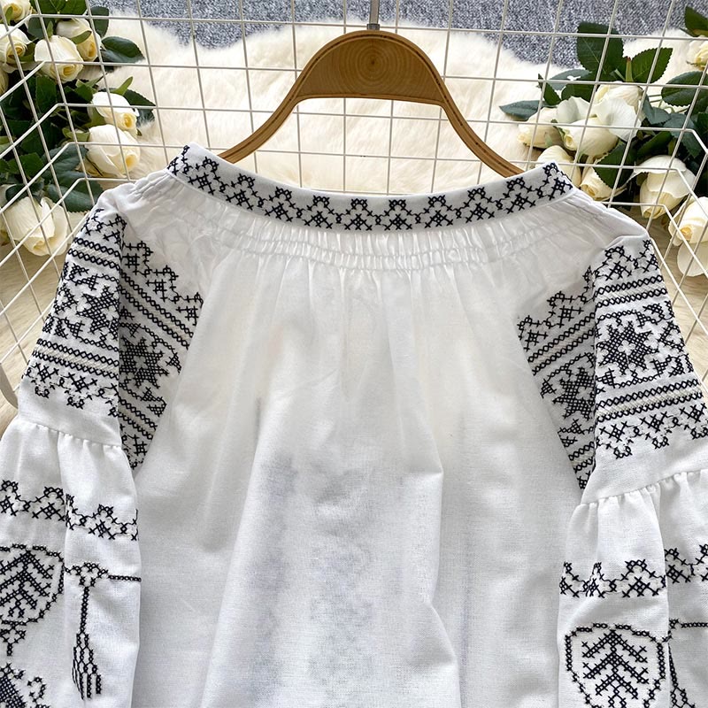 Olivenorma Boho Style Democratic Embroidery Women's Shirt