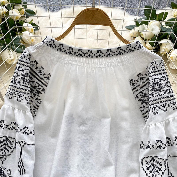 Olivenorma Boho Style Democratic Embroidery Women's Shirt