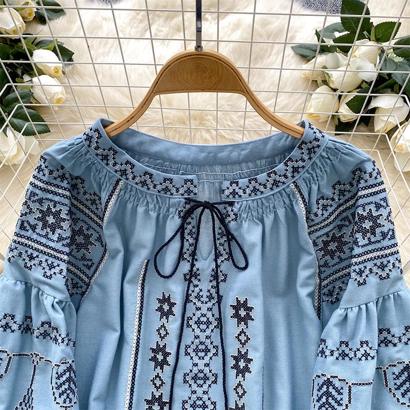 Olivenorma Boho Style Democratic Embroidery Women's Shirt