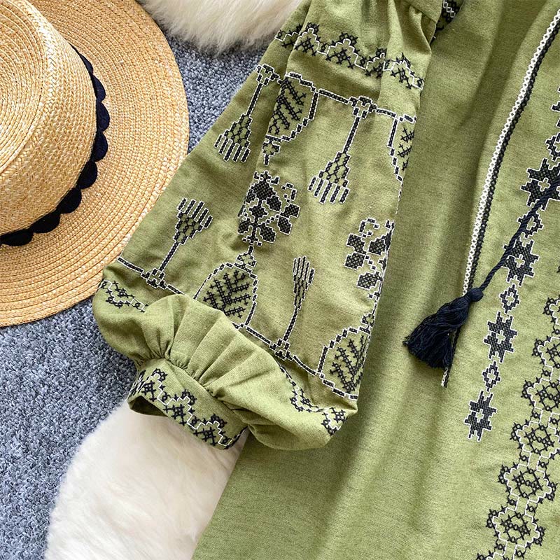 Olivenorma Boho Style Democratic Embroidery Women's Shirt