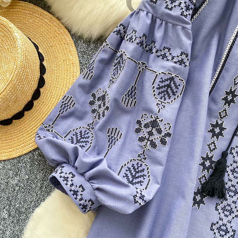 Olivenorma Boho Style Democratic Embroidery Women's Shirt