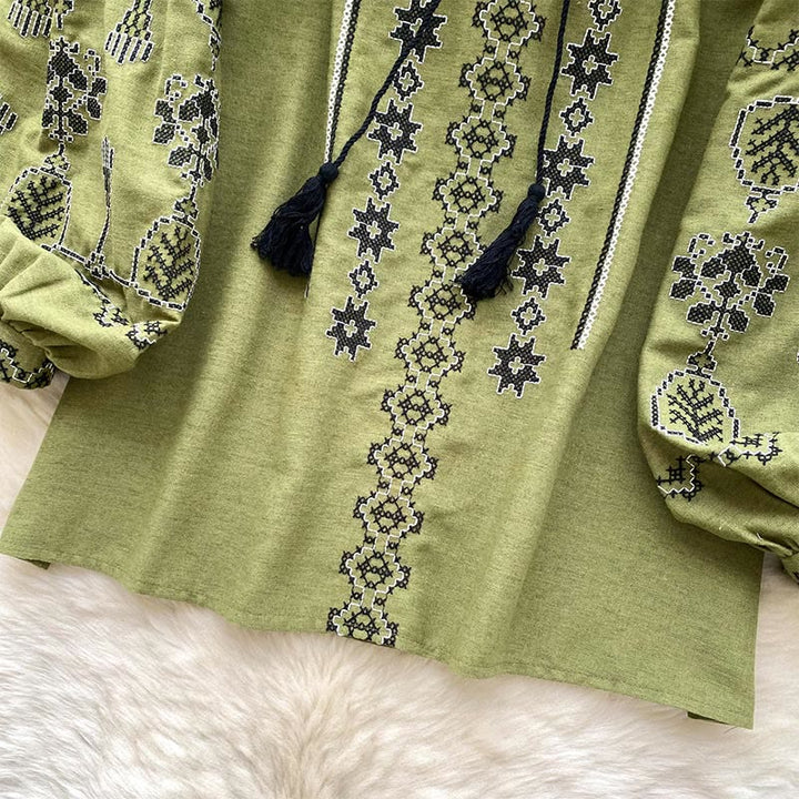 Olivenorma Boho Style Democratic Embroidery Women's Shirt