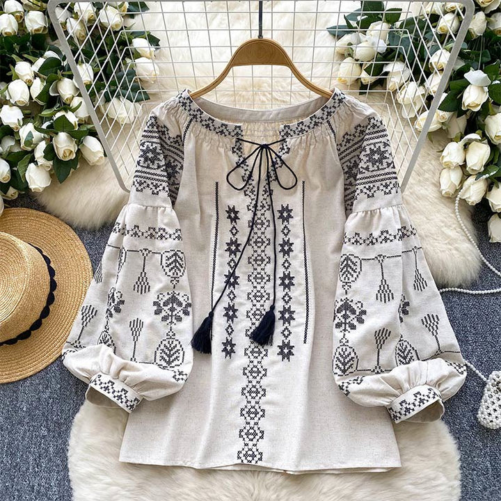 Olivenorma Boho Style Democratic Embroidery Women's Shirt