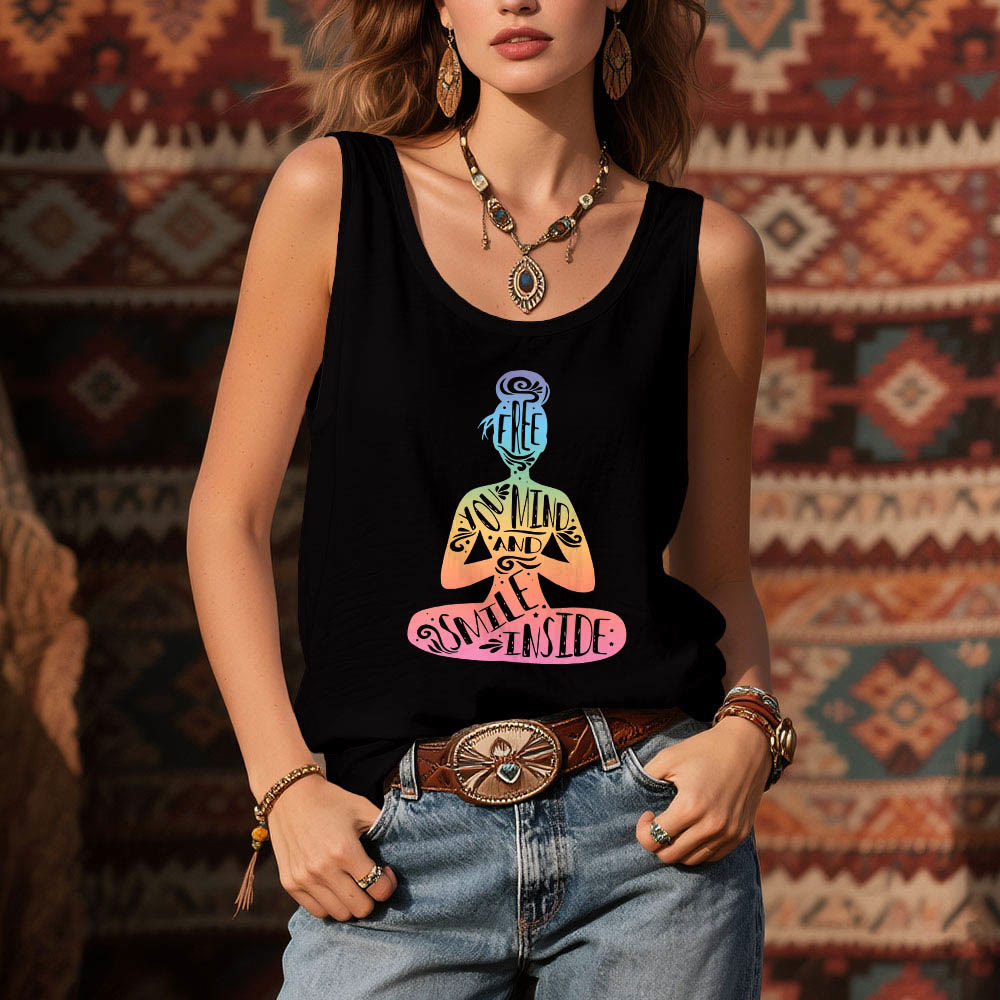Olivenorma "FREE YOUR MIND AND SMILE INSIDE" Chakra Meditation Tank Top - image 9