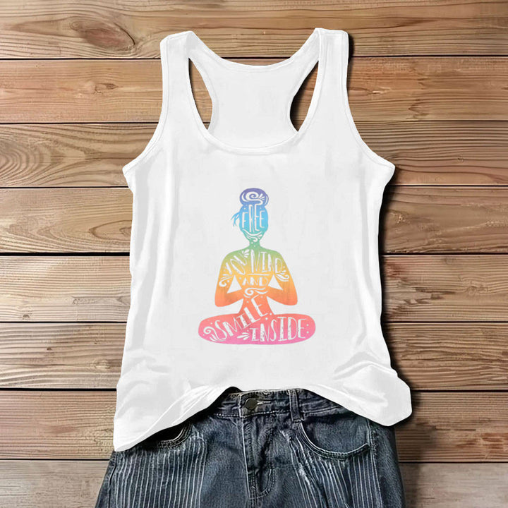 Olivenorma "FREE YOUR MIND AND SMILE INSIDE" Chakra Meditation Tank Top - White - 3XL - image 6