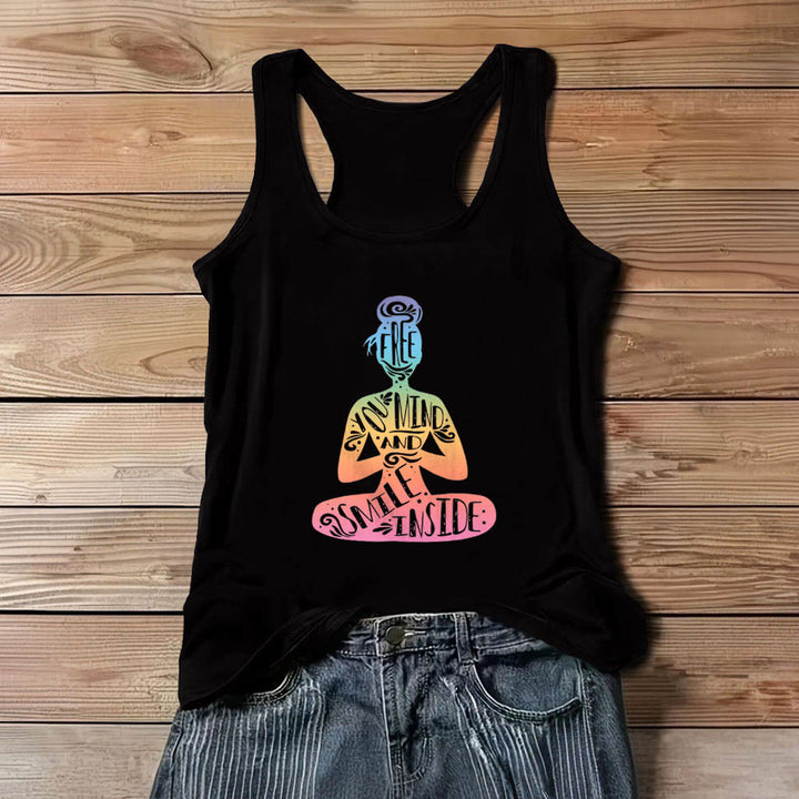 Olivenorma "FREE YOUR MIND AND SMILE INSIDE" Chakra Meditation Tank Top - Black - 3XL - image 8