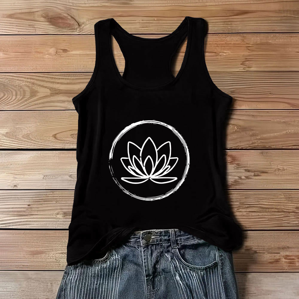 Olivenorma Lotus Flowers Peaceful Spiritual Tank Top - Black - 3XL - image 8