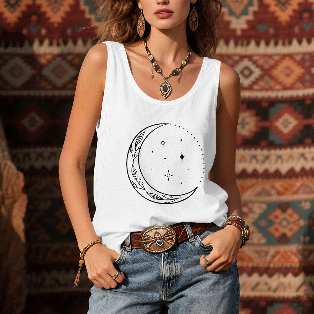 Olivenorma Crescent Moon Stars Celestial Ladies Shirt Yoga Tank Top - image 7